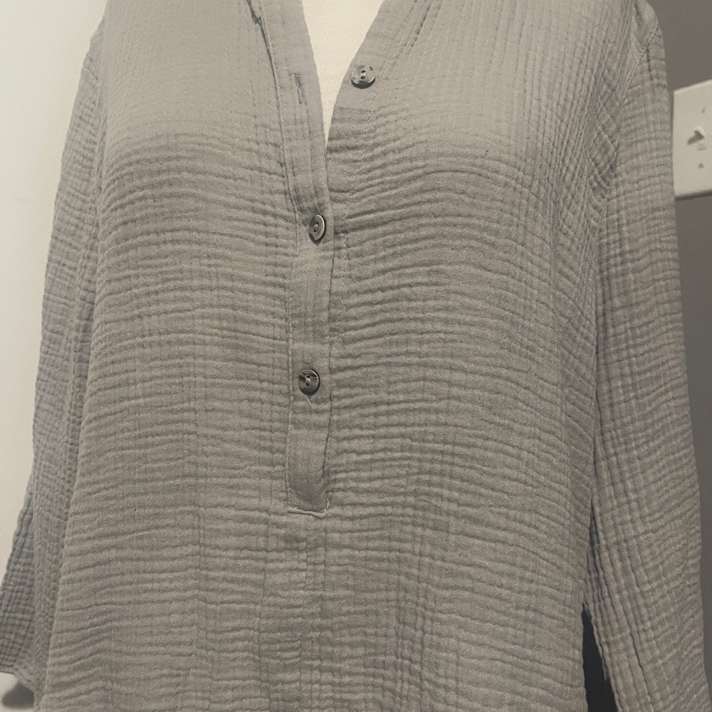 Purejill J. Jill Cotton Gauzy Casual Gray Women's Top - Picture 3 of 5